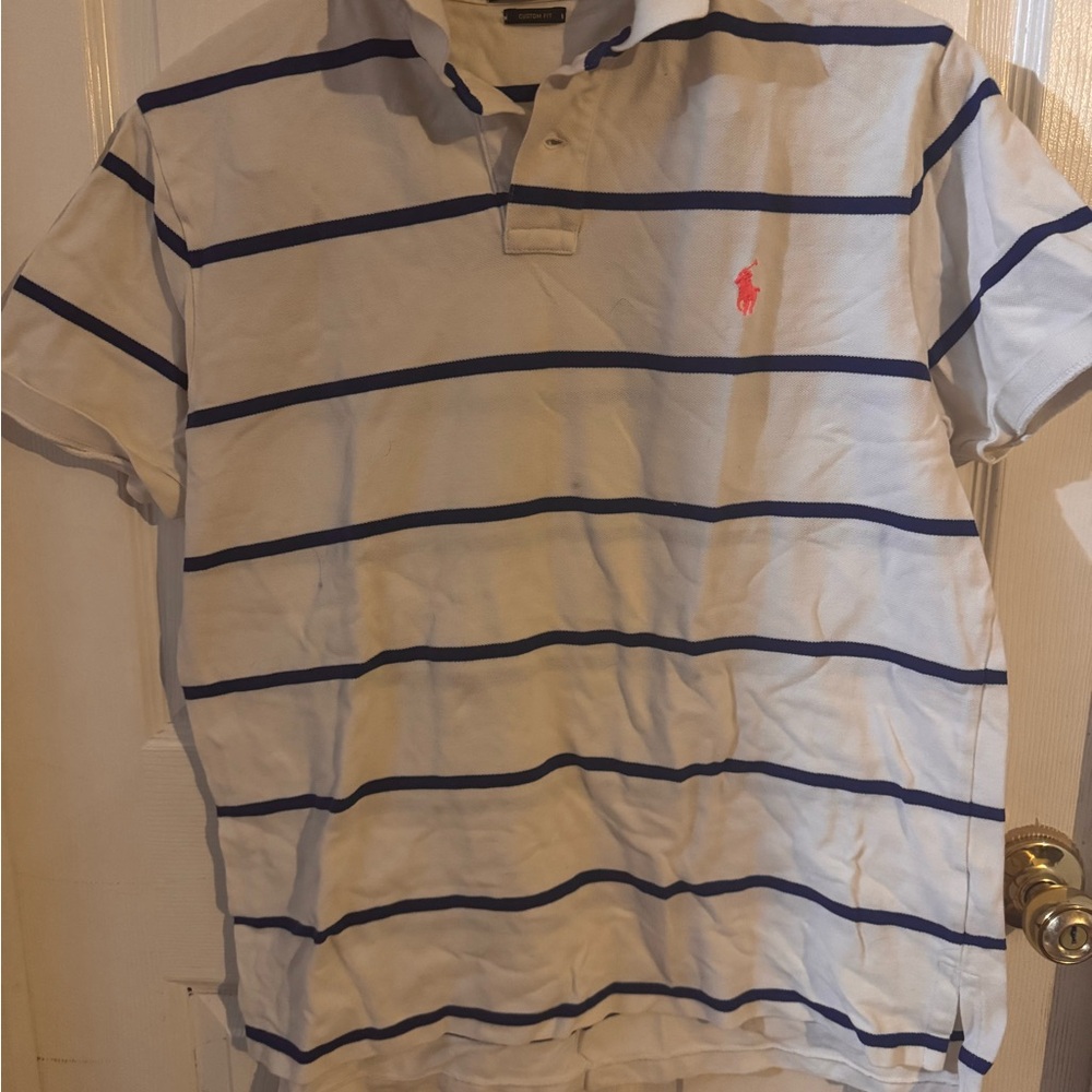 Ralph Lauren White and Navy Striped Polo